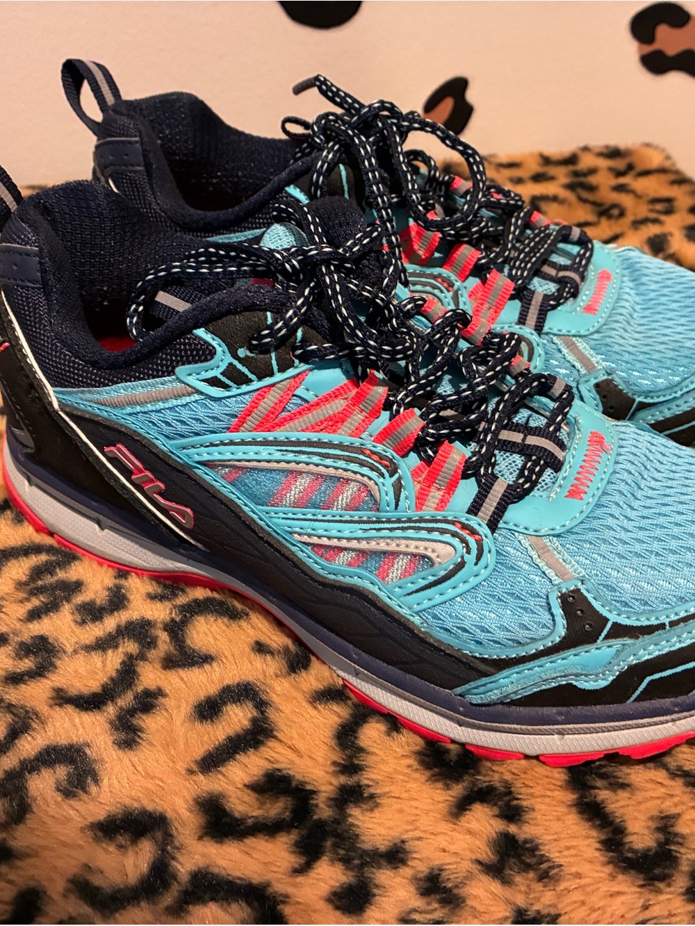 Puma Women's Aqua and Navy Athletic Sneakers with Pink Accents